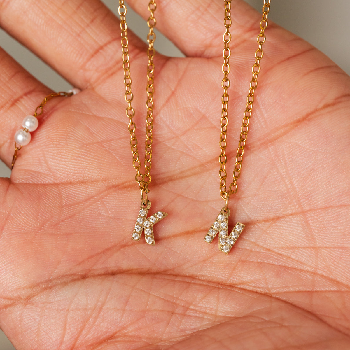 Stone Initial Necklace - Gold