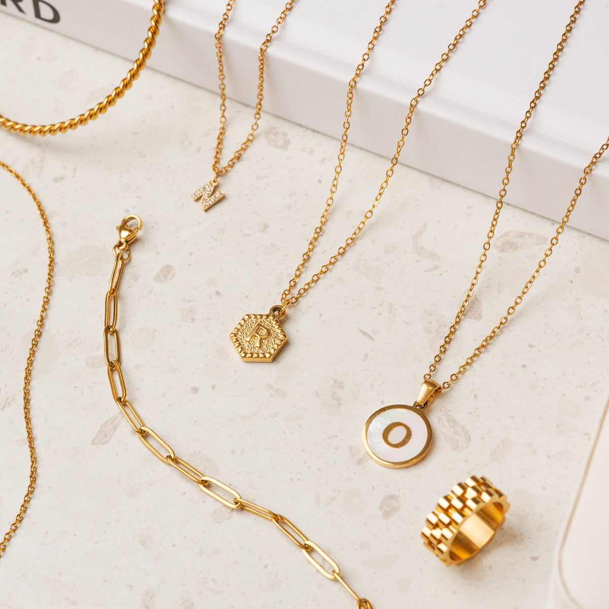 Marble Initial Necklace - Gold