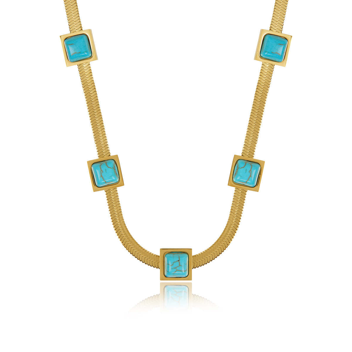 Aqua Stone Snake Chain Necklace - Gold