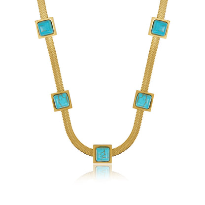 Aqua Stone Snake Chain Necklace - Gold