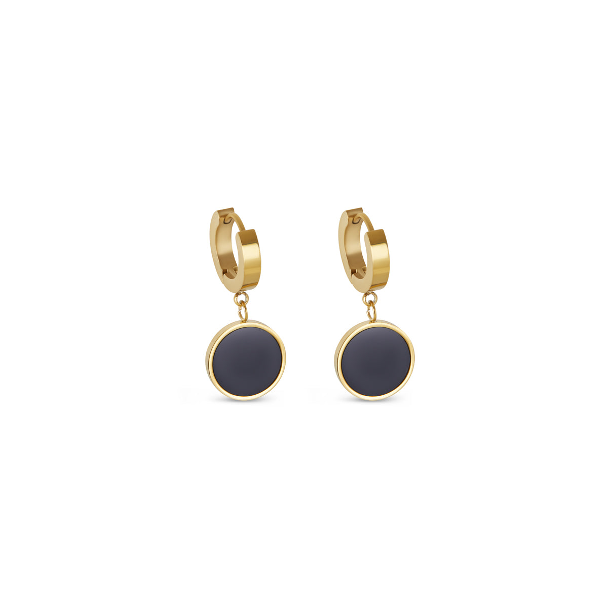 Noir Huggie Hoop Pendant Earrings - Gold