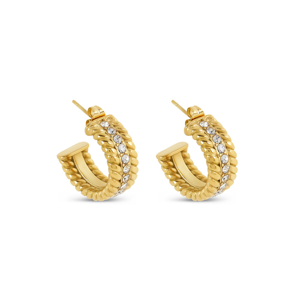 Curb Chain Stone Hoop Earrings - Gold
