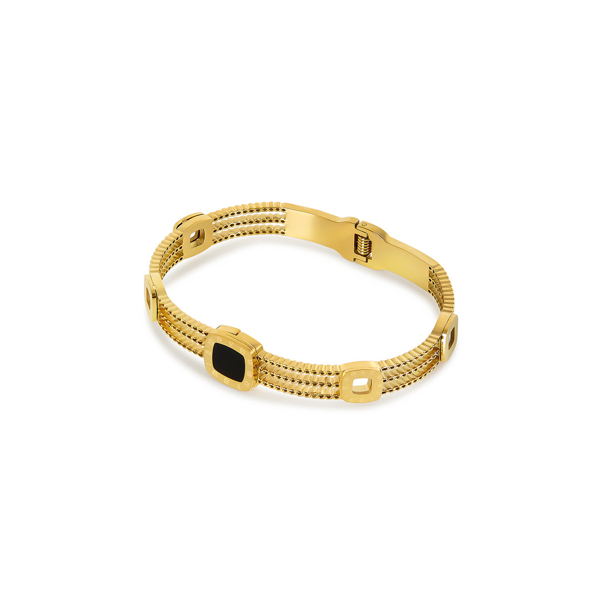 Squared Onyx Gears Bracelet - Gold