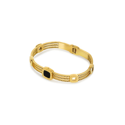 Squared Onyx Gears Bracelet - Gold