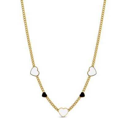 Monochrome Hearts Necklace - Gold