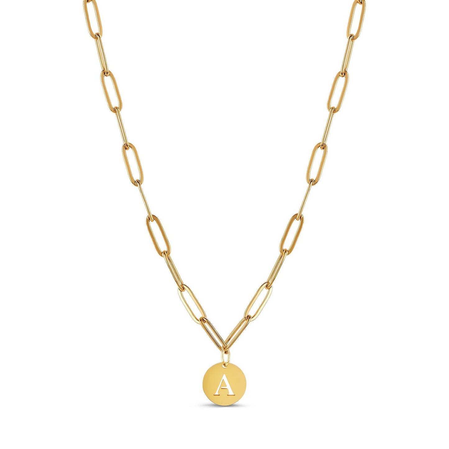 Engraved Clip Chain Initial Necklace - Gold
