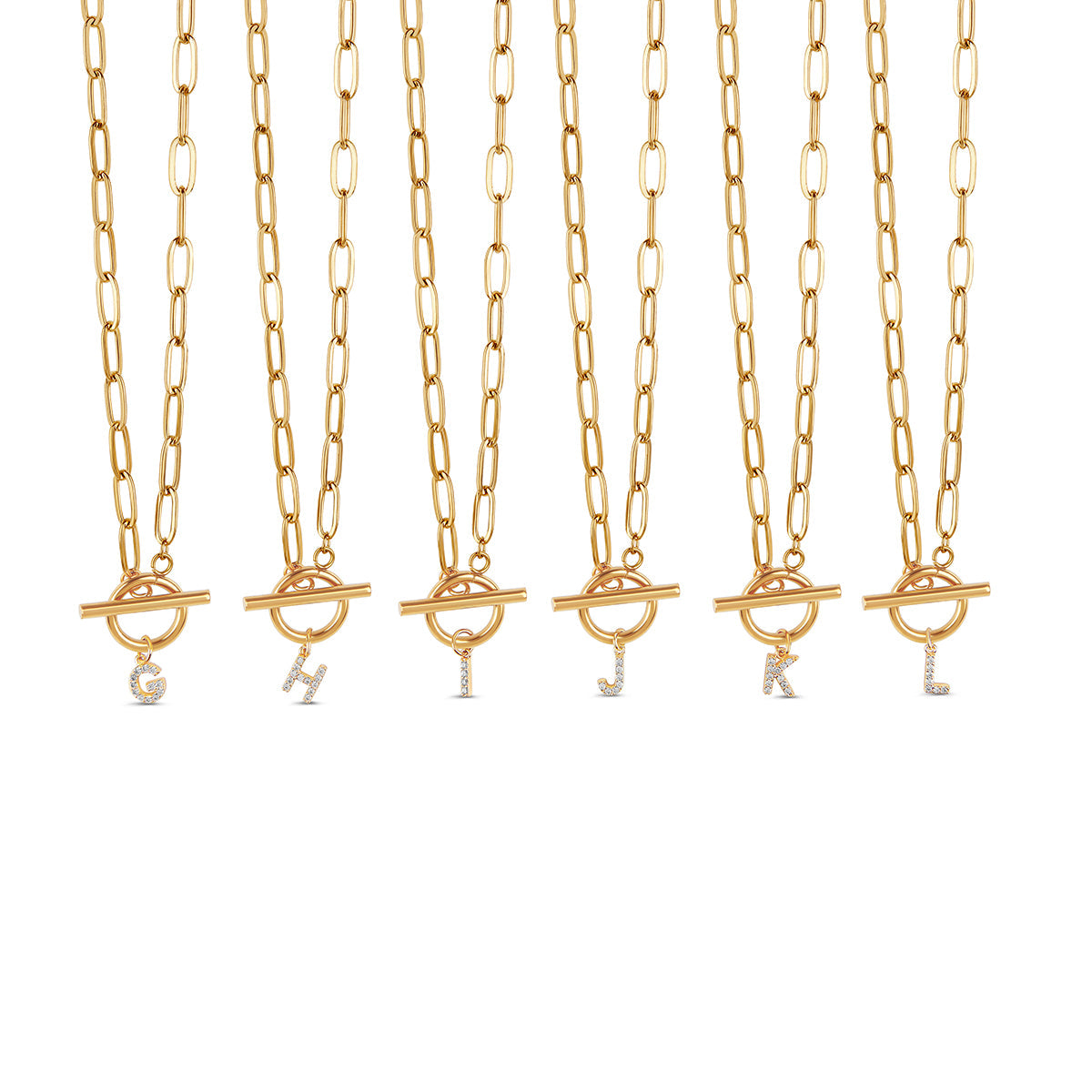 Stone Initial Toggle Necklace - Gold