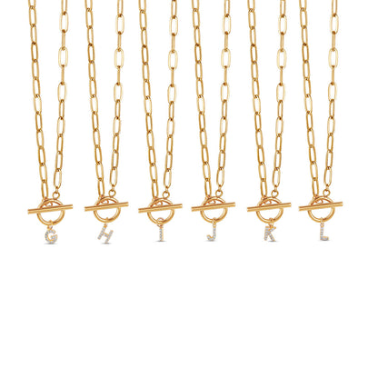 Stone Initial Toggle Necklace - Gold