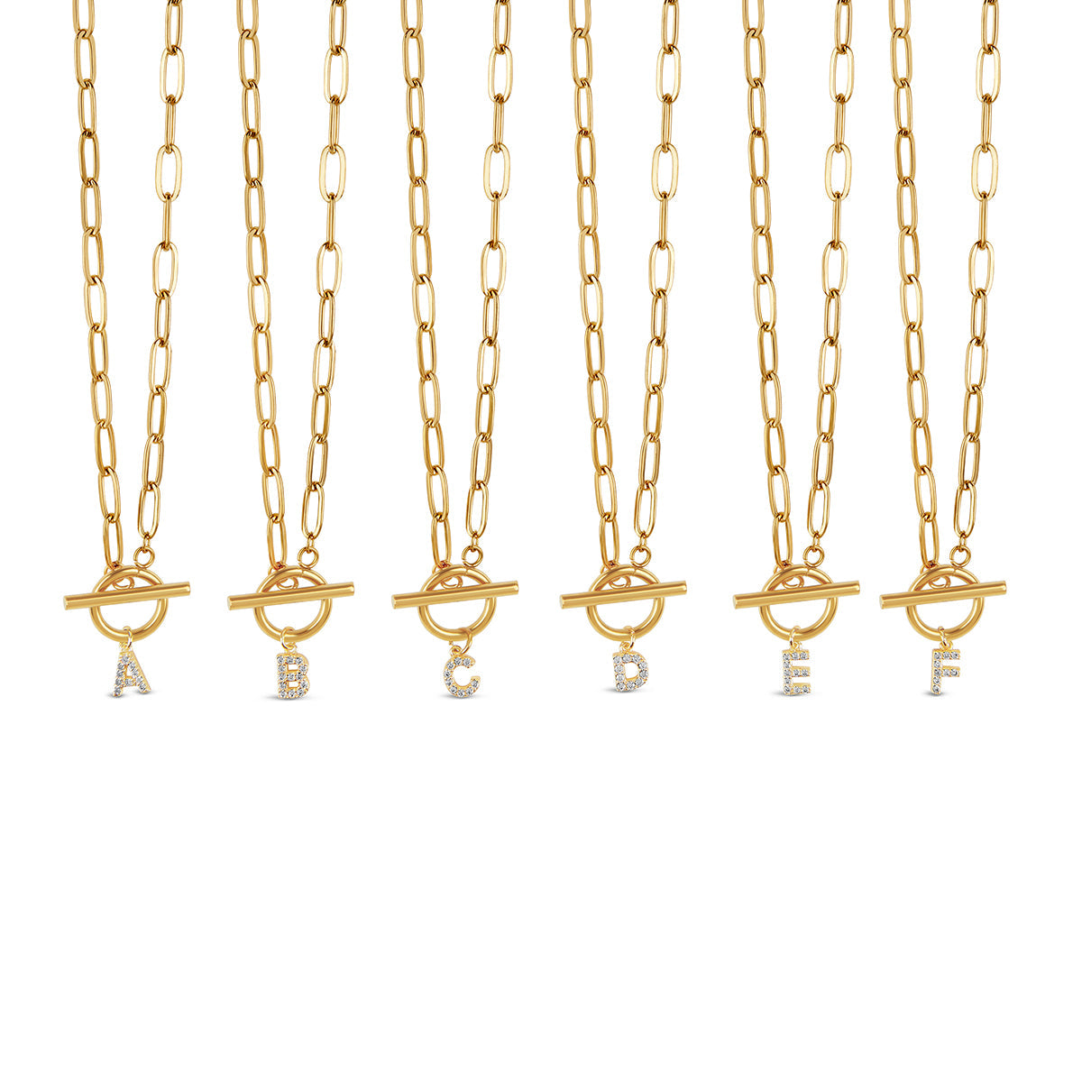 Stone Initial Toggle Necklace - Gold