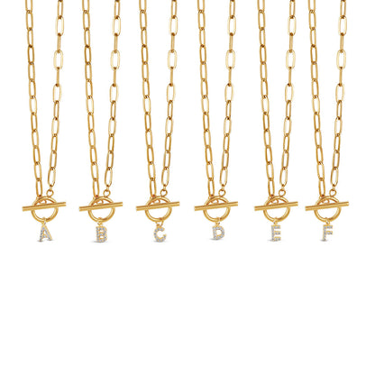Stone Initial Toggle Necklace - Gold