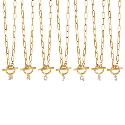 Stone Initial Toggle Necklace - Gold