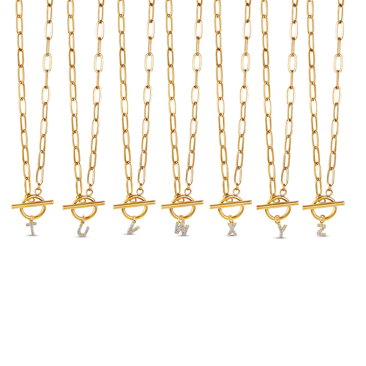 Stone Initial Toggle Necklace - Gold