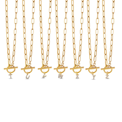 Stone Initial Toggle Necklace - Gold