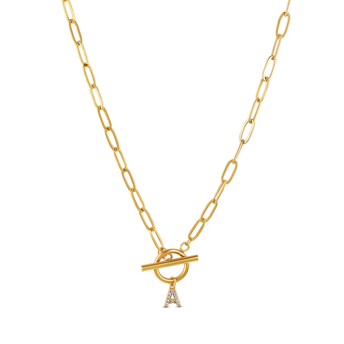 Stone Initial Toggle Necklace - Gold