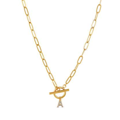 Stone Initial Toggle Necklace - Gold