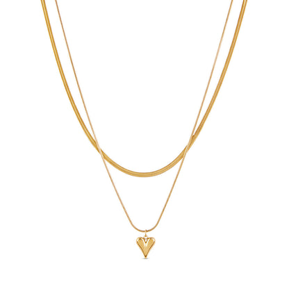 Sculpted Heart Layered Necklace - Gold