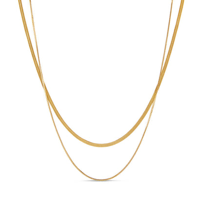 Snake Double Chain Necklace - Gold