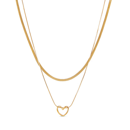 Woven Heart Layered Necklace - Gold