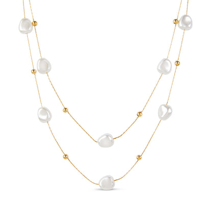 Abstract Pearl Layered Necklace - Gold
