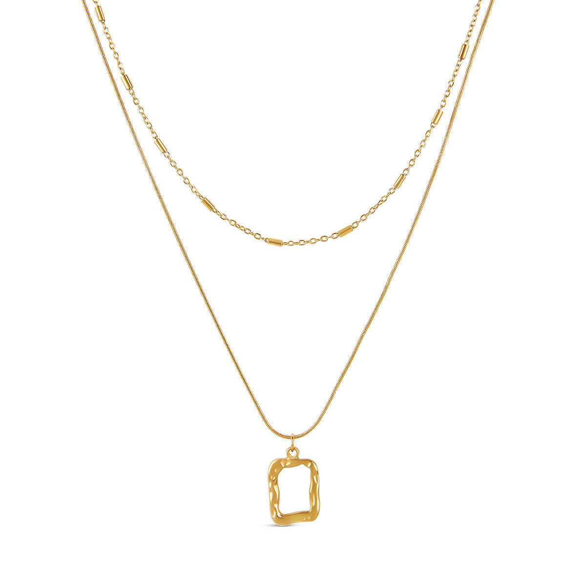 Sculpture Pendant Layered Necklace - Gold