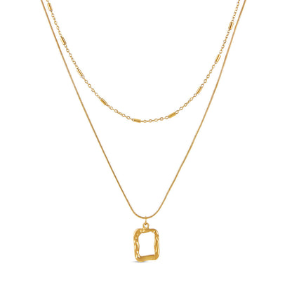 Sculpture Pendant Layered Necklace - Gold