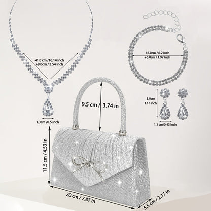 4-in-1: Glitter Clutch Bag, Removable Strap, Magnetic Closure, Lined