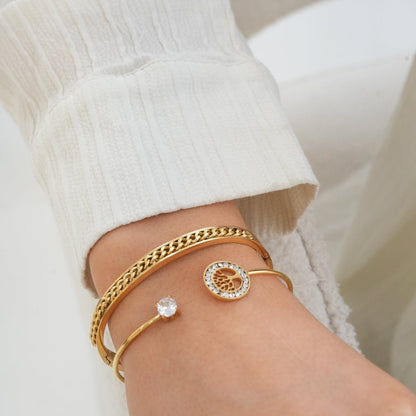 Tree Of Life Stone Bangle Bracelet - Gold