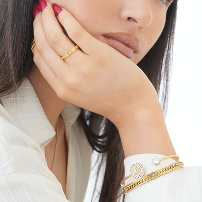 Tree Of Life Stone Bangle Bracelet - Gold