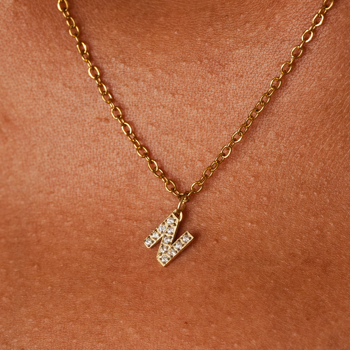 Stone Initial Necklace - Gold