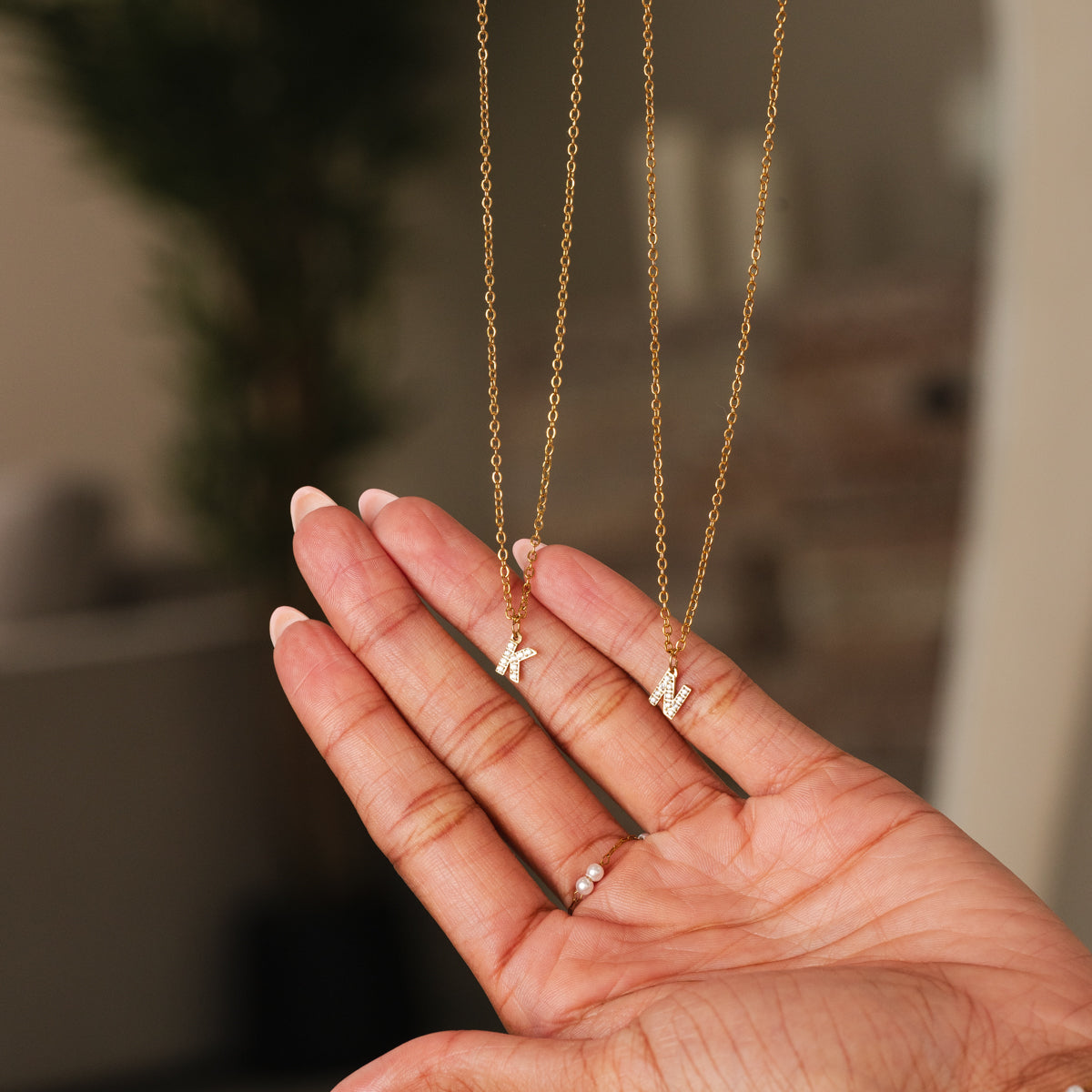 Stone Initial Necklace - Gold