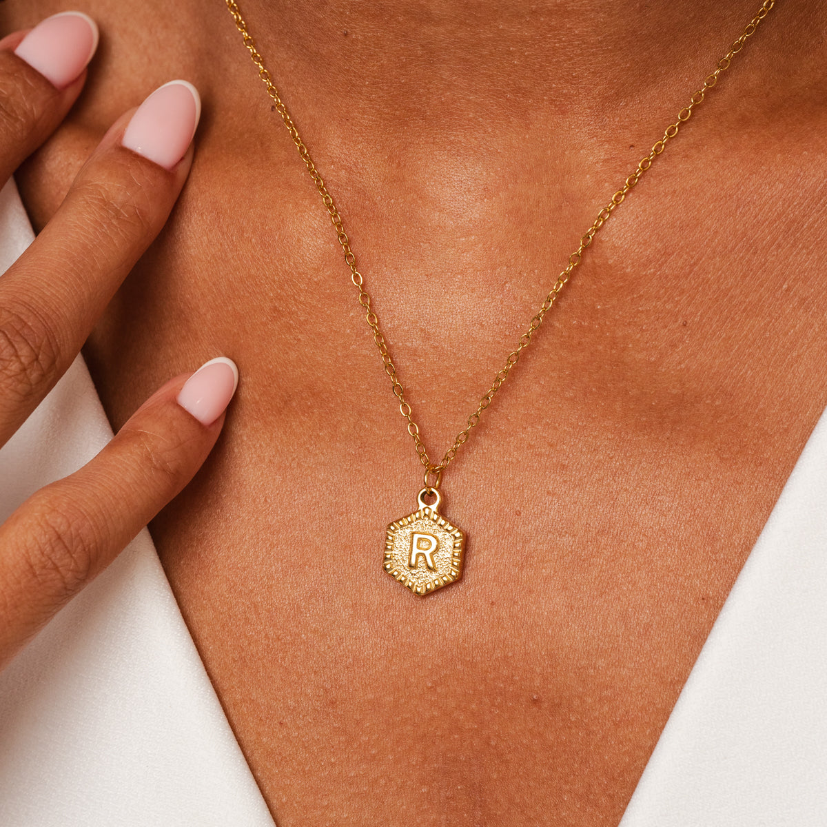 Hex Initial Necklace - Gold