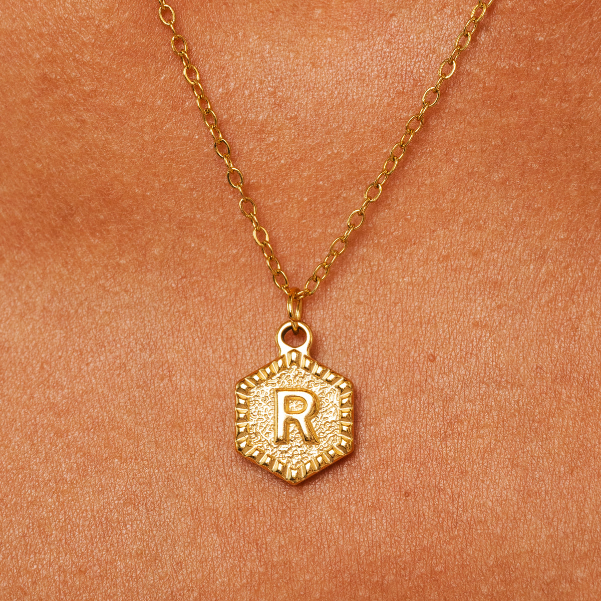 Hex Initial Necklace - Gold