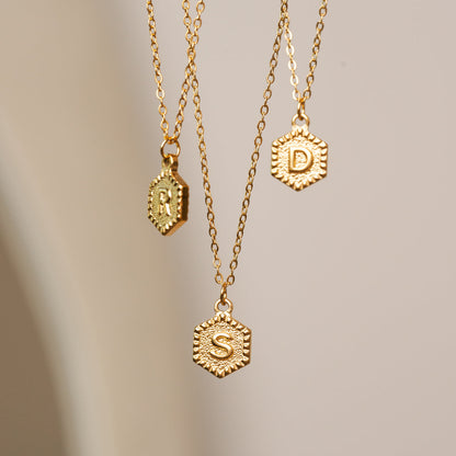 Hex Initial Necklace - Gold
