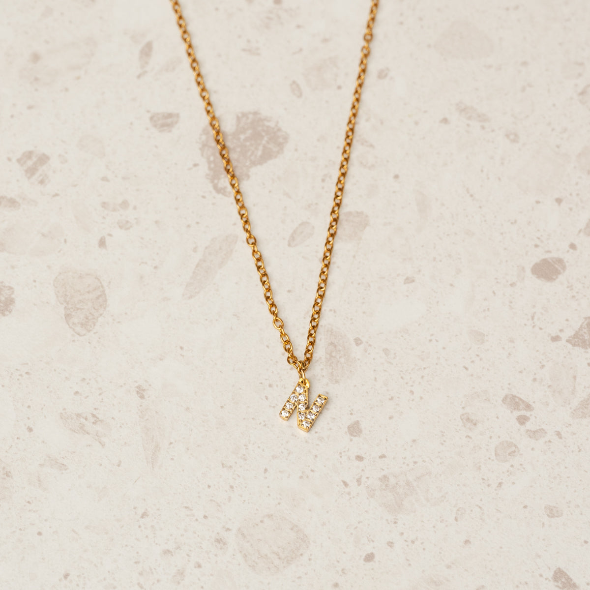 Stone Initial Necklace - Gold