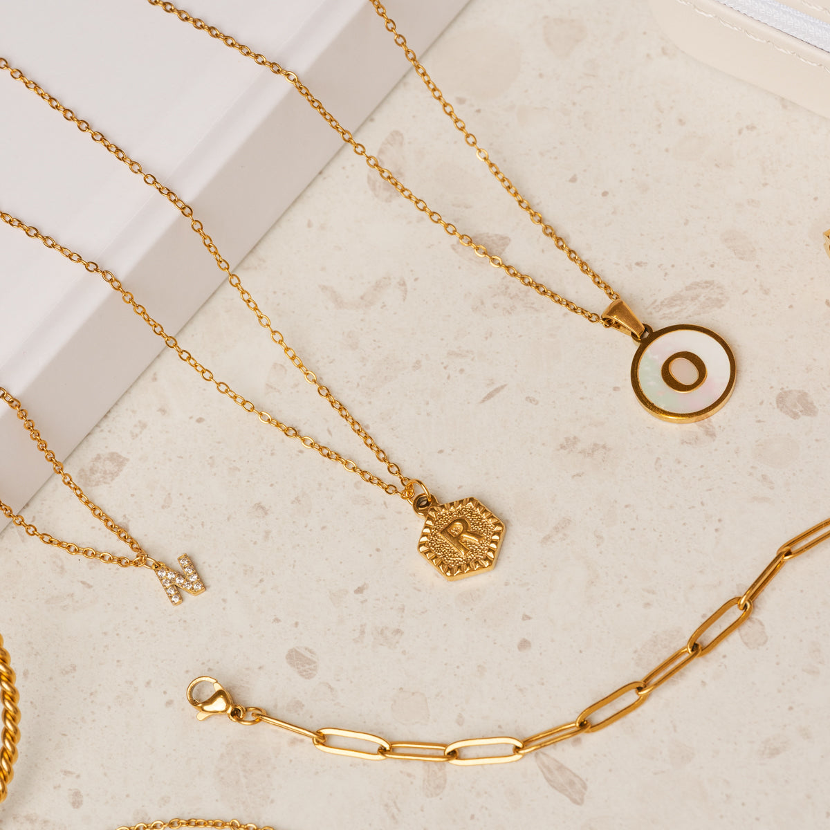 Hex Initial Necklace - Gold