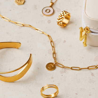 Engraved Clip Chain Initial Necklace - Gold