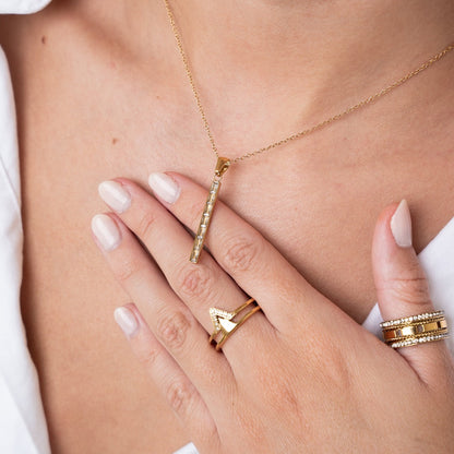 Stone Bar Pendant Necklace - Gold