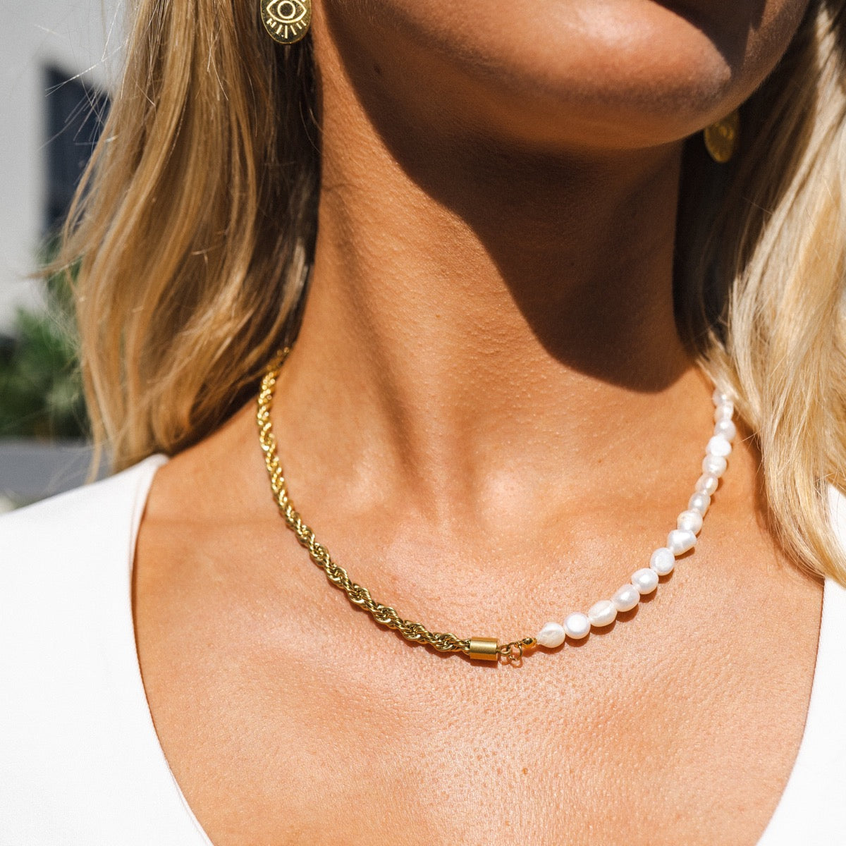 Pearl Rope Chain Necklace - Gold