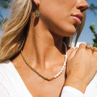 Pearl Rope Chain Necklace - Gold