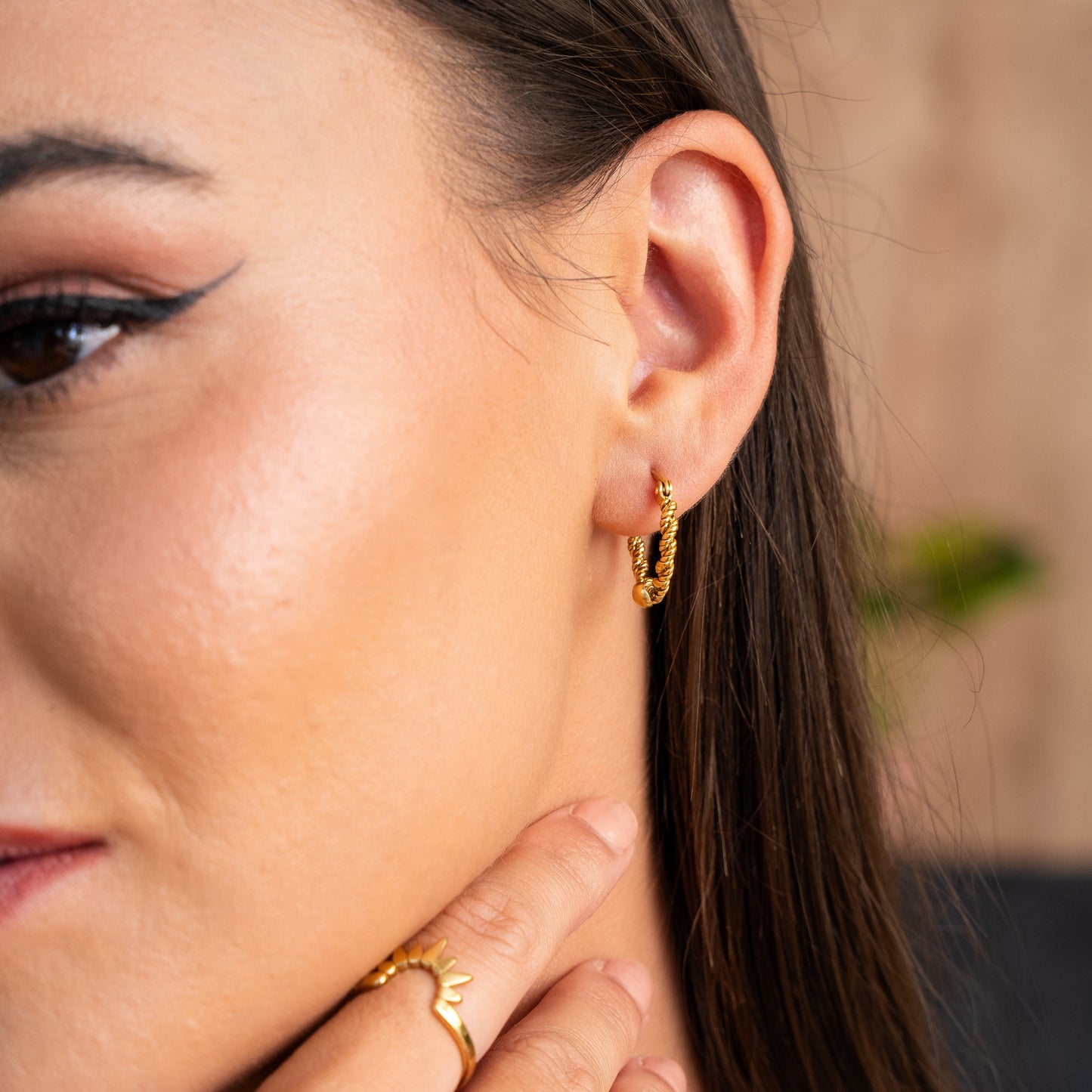 Twisted Rope Hoop Earrings - Gold