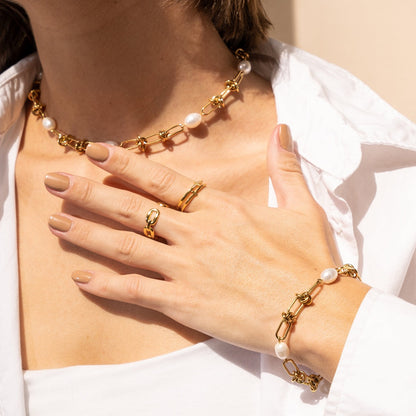 Pearl Knot Chain Bracelet - Gold