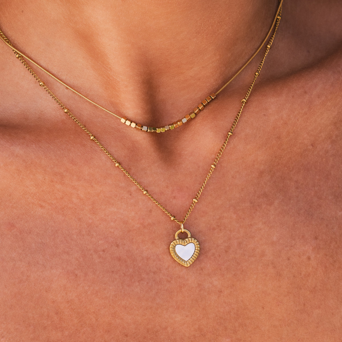 Marble Heart Layered Necklace - Gold