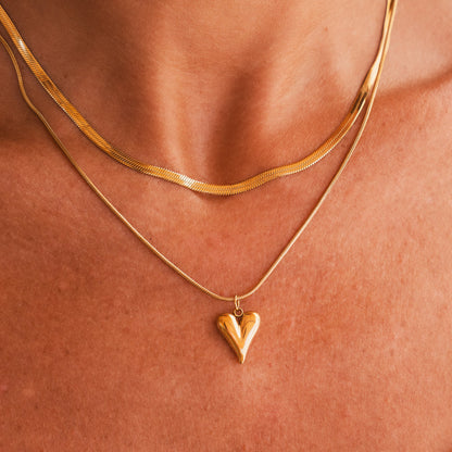 Sculpted Heart Layered Necklace - Gold
