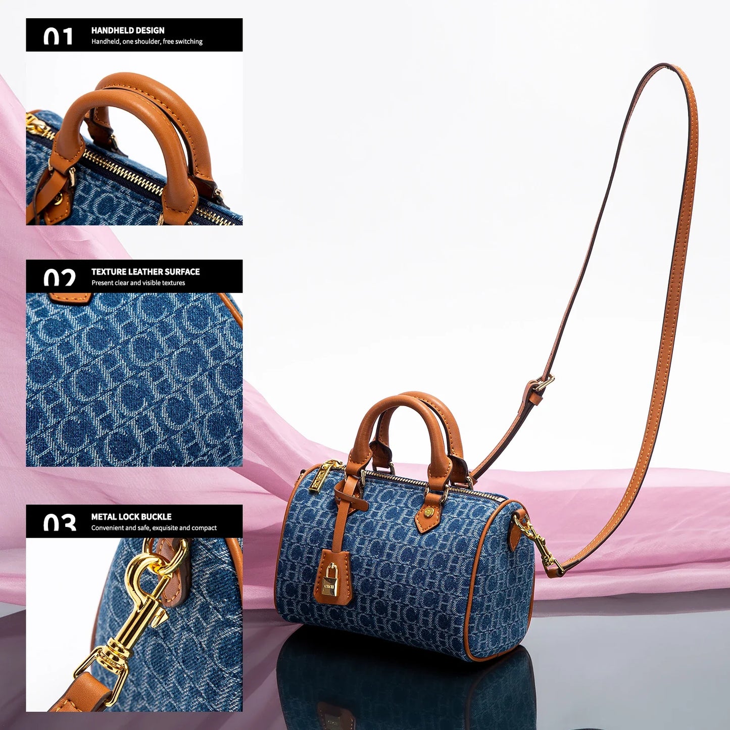 Elegant Denim Splicing Shoulder Bag for Women