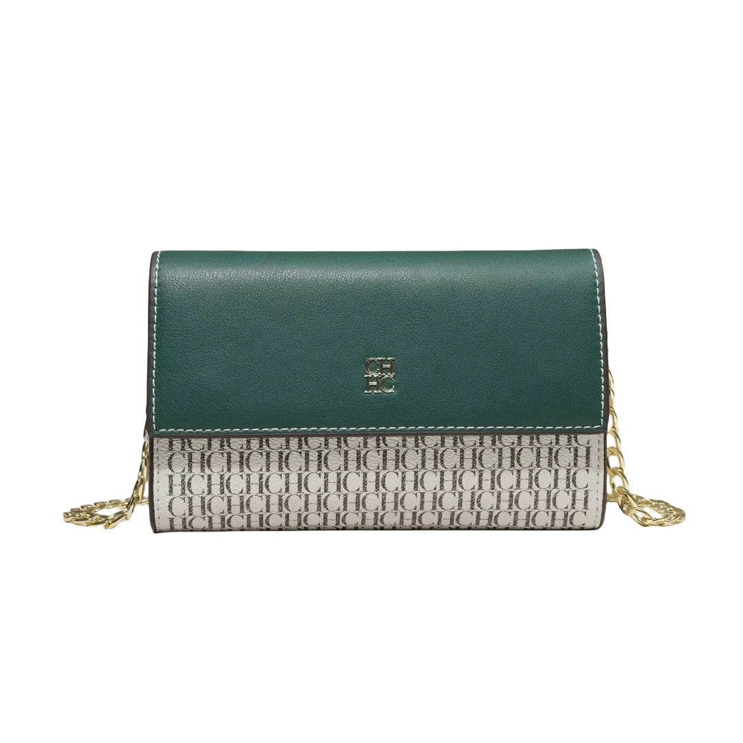 Elegant Color Block Crossbody Bag with Chain