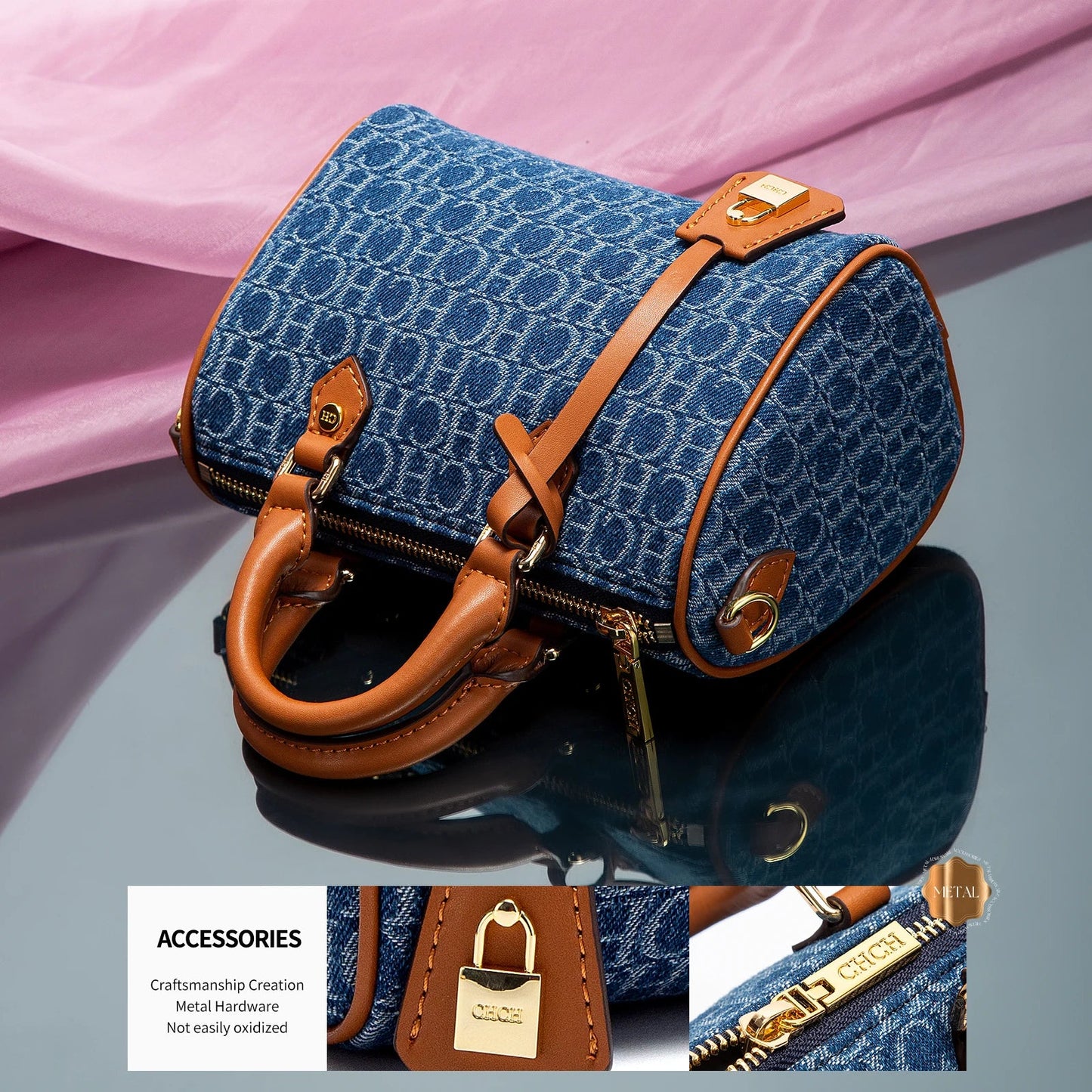 Elegant Denim Splicing Shoulder Bag for Women