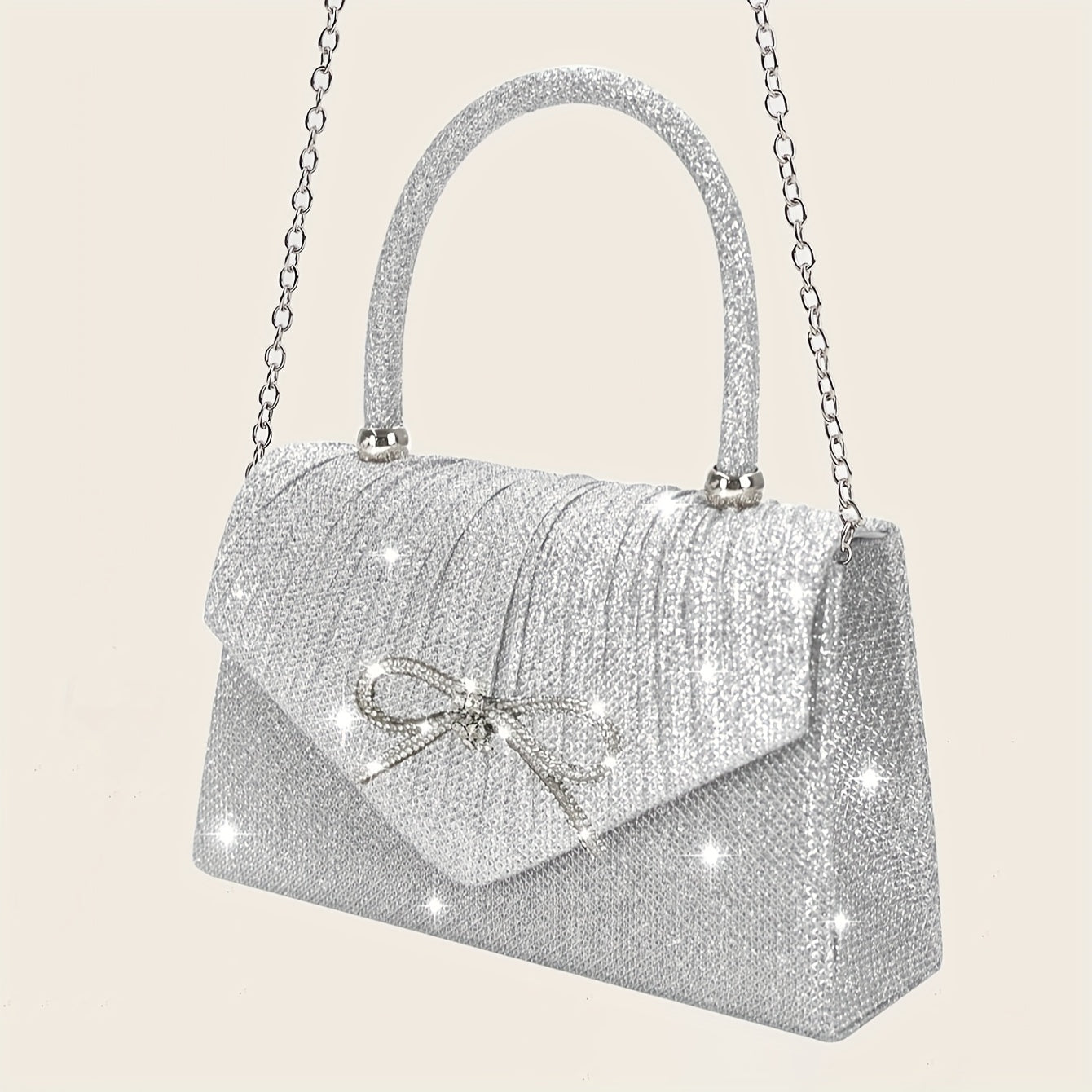 4-in-1: Glitter Clutch Bag, Removable Strap, Magnetic Closure, Lined