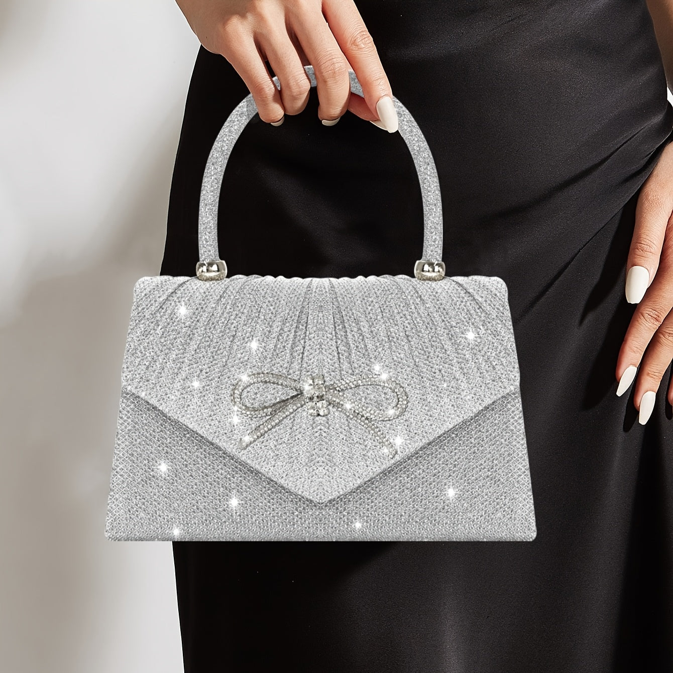 4-in-1: Glitter Clutch Bag, Removable Strap, Magnetic Closure, Lined