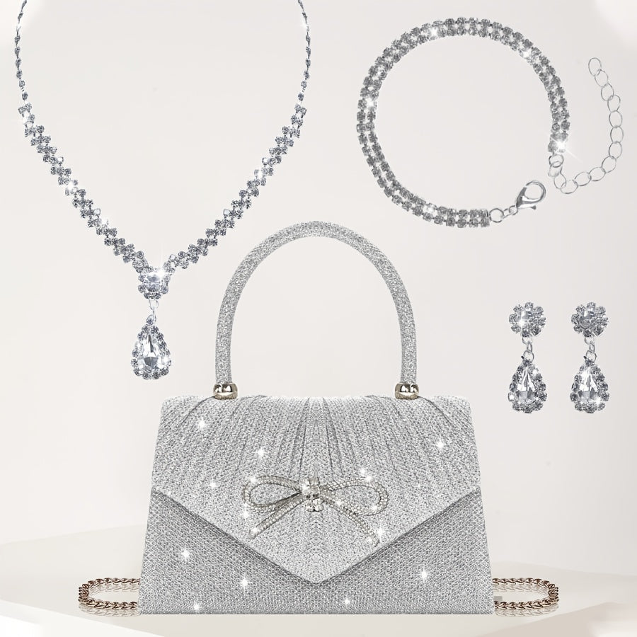 4-in-1: Glitter Clutch Bag, Removable Strap, Magnetic Closure, Lined